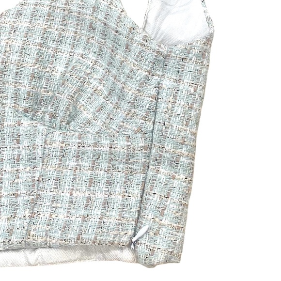ZARA Tweed Textured Lined Crop Top Blue Subtle Silver Streaks NWT XS - Picture 3 of 7